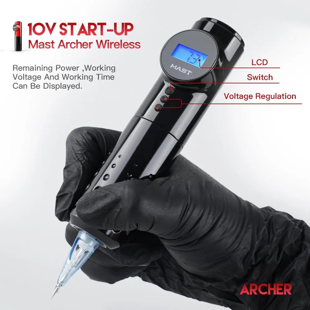 Mast Archer Max Wireless Tattoo Pen – Includes Charging Cable & 2 Protective Cases