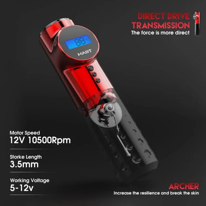 Mast Archer Max Wireless Tattoo Pen – Includes Charging Cable & 2 Protective Cases