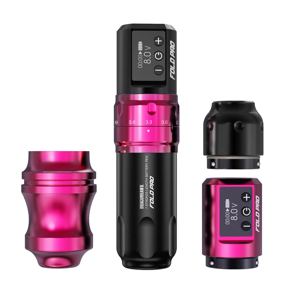 Dragonhawk Fold Pro Year of Dragon Edition Pink – Professional Wireless Rotary Tattoo Pen Machine Kit | 2 Batterie