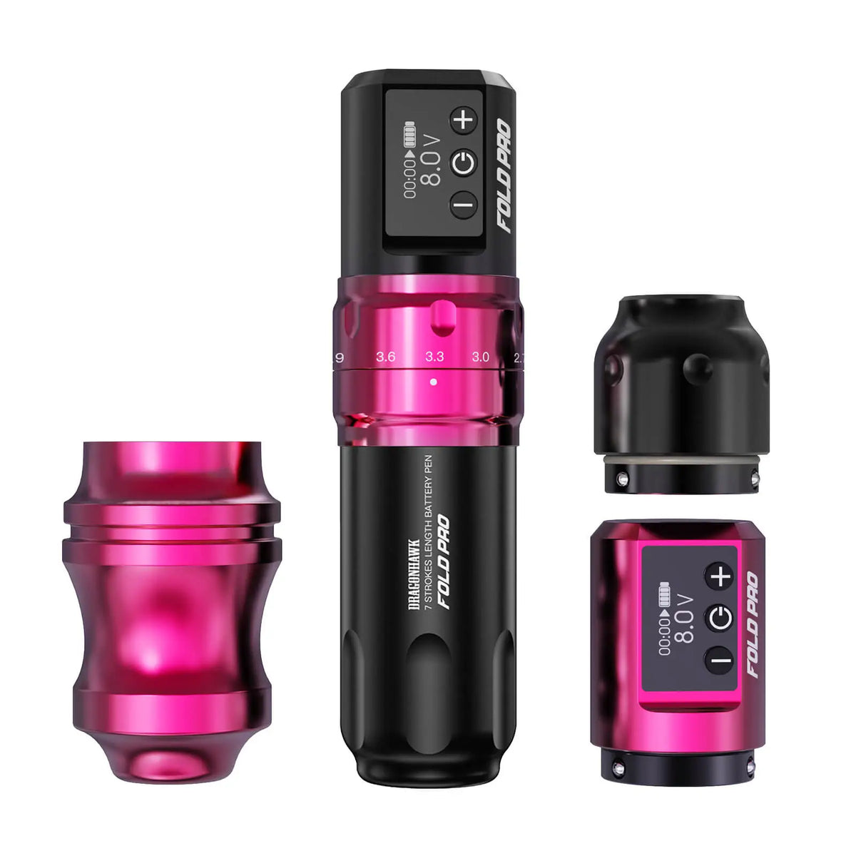 Dragonhawk Fold Pro Year of Dragon Edition Pink – Professional Wireless Rotary Tattoo Pen Machine Kit | 2 Batterie