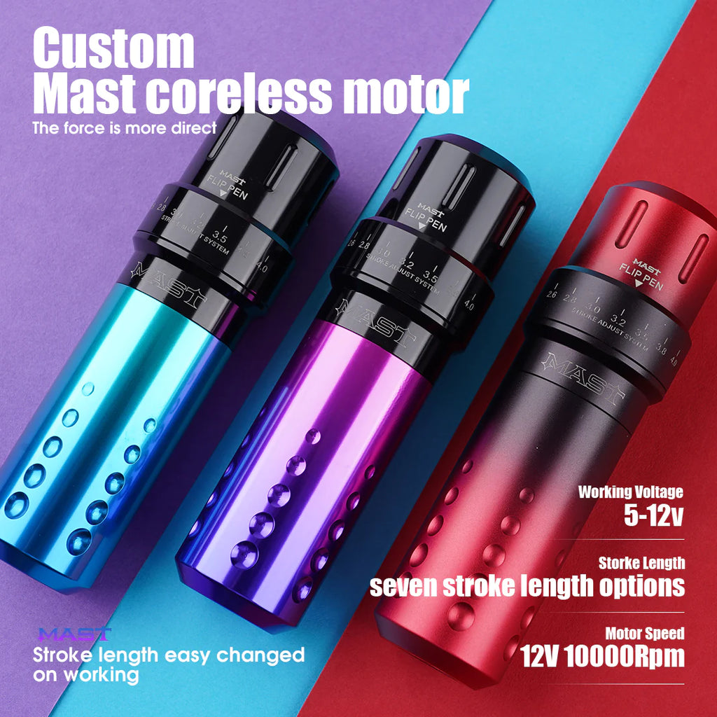 Mast Flip Rotary Tattoo Pen Machine 2.6-4.0mm Stroke Length Custom Motor Supply