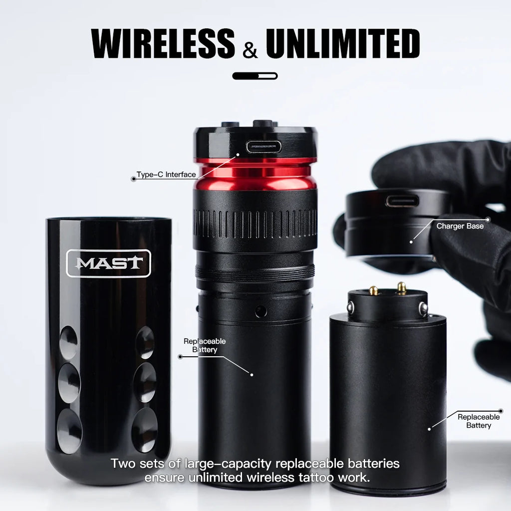 Mast Racer Wireless Tattoo Pen Machine | Cordless Rotary Tattoo & PMU Machine | Includes Charging Cable