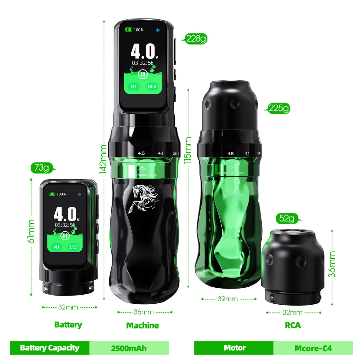 Dragonhawk Fold Pro Year of the Horse Edition Wireless Tattoo Machine Pen Kit – Professional Tattoo Kit Bundle