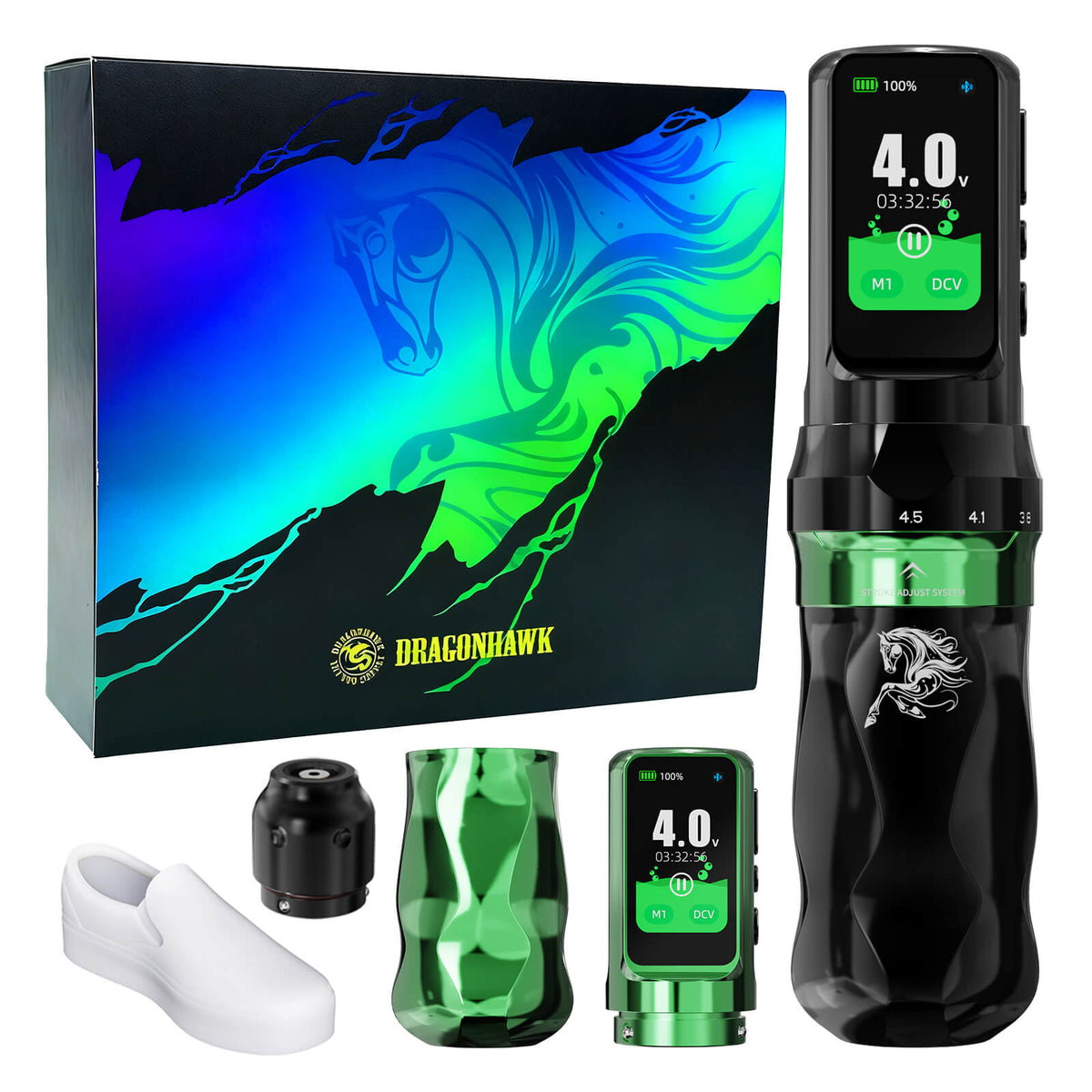 Dragonhawk Fold Pro Year of the Horse Edition Wireless Tattoo Machine Pen Kit – Professional Tattoo Kit Bundle