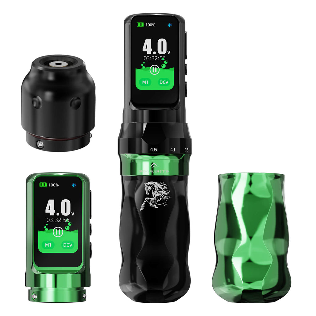 Dragonhawk Fold Pro Year of the Horse Edition Wireless Tattoo Machine Pen Kit – Professional Tattoo Kit Bundle
