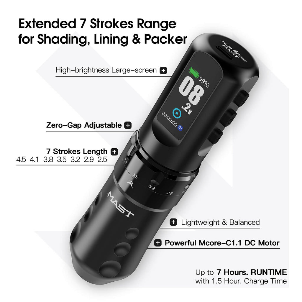 Mast Flip 4 Pro Wireless Tattoo Pen Machine – Extra Battery, Charging Cable, RCA Port & Cable