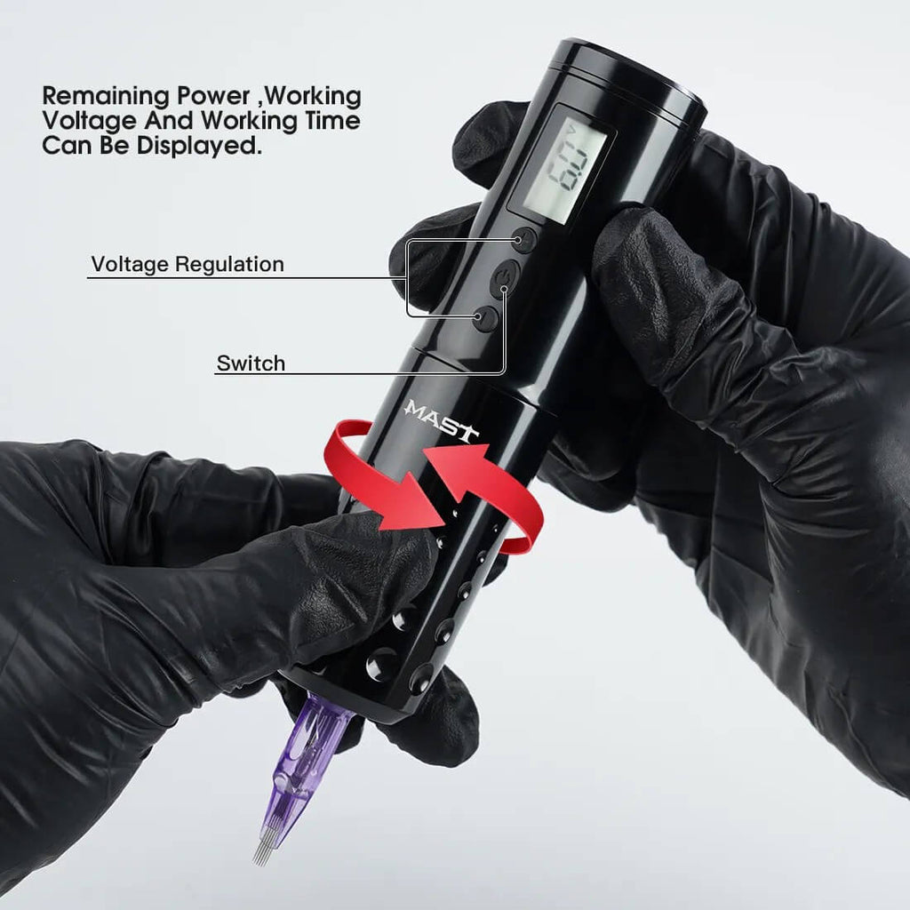 Mast Lancer Wireless Rotary Tattoo Pen – 2 Batteries, Charger, Charging Cable & 2 Cases