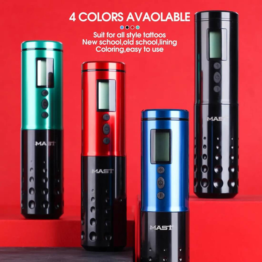 Mast Lancer Wireless Rotary Tattoo Pen – 2 Batteries, Charger, Charging Cable & 2 Cases
