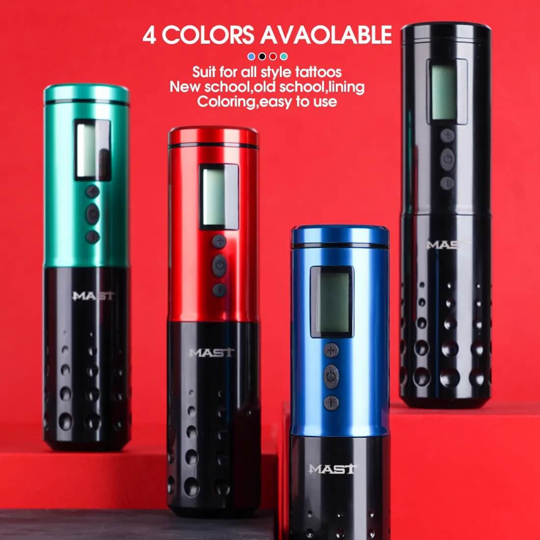 Mast Lancer Wireless Rotary Tattoo Pen – 2 Batteries, Charger, Charging Cable & 2 Cases