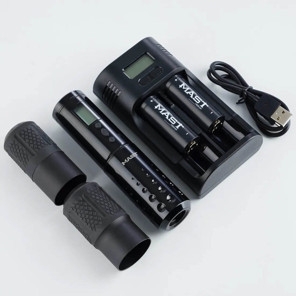 Mast Lancer Wireless Rotary Tattoo Pen – 2 Batteries, Charger, Charging Cable & 2 Cases