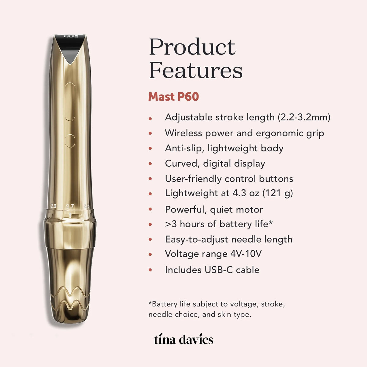 MAST P60 | GOLD BLUE EDITION PMU MACHINE WITH 2.2MM–3.2MM ADJUSTABLE STROKES