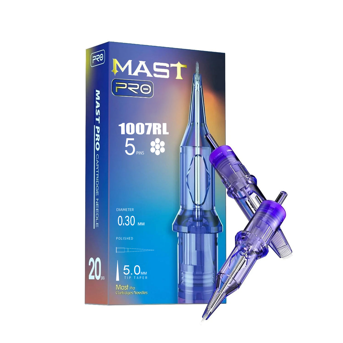 Mast Pro Tattoo Cartridge Needles 1007RL- 0.3MM Round Liner- Box of 20
