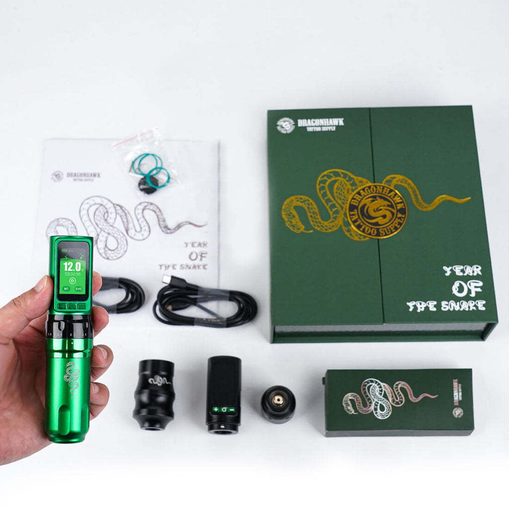 Dragonhawk Fold Pro Year of Snake Edition Wireless Tattoo Machine Pen – Professional Tattoo Kit