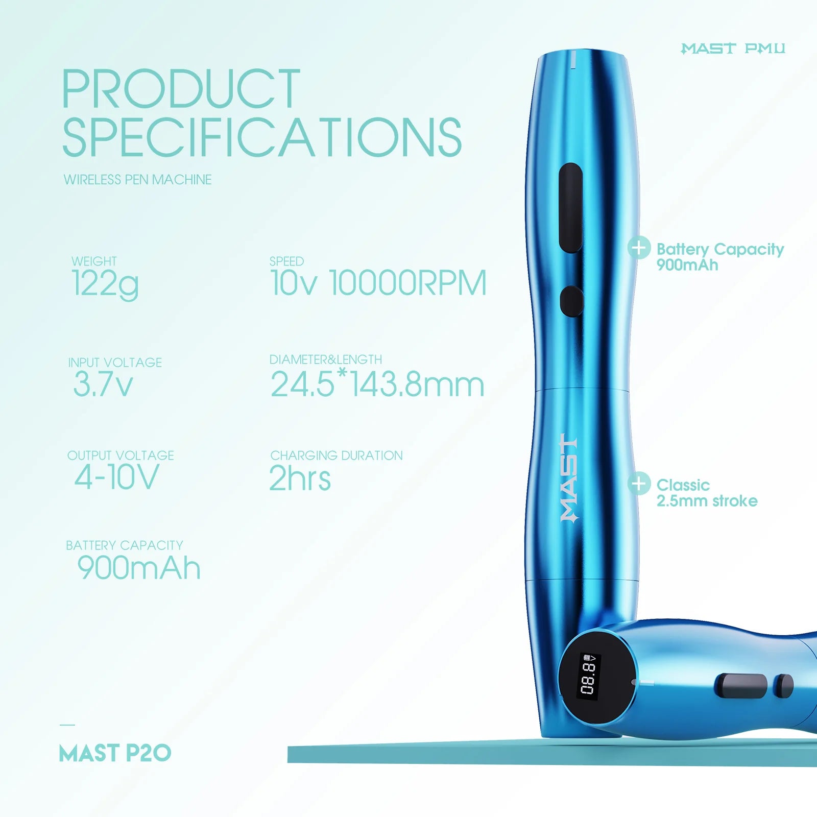 MAST P20 | WIRELESS ROTARY PMU PEN MACHINE WITH DIGITAL DISPLAY