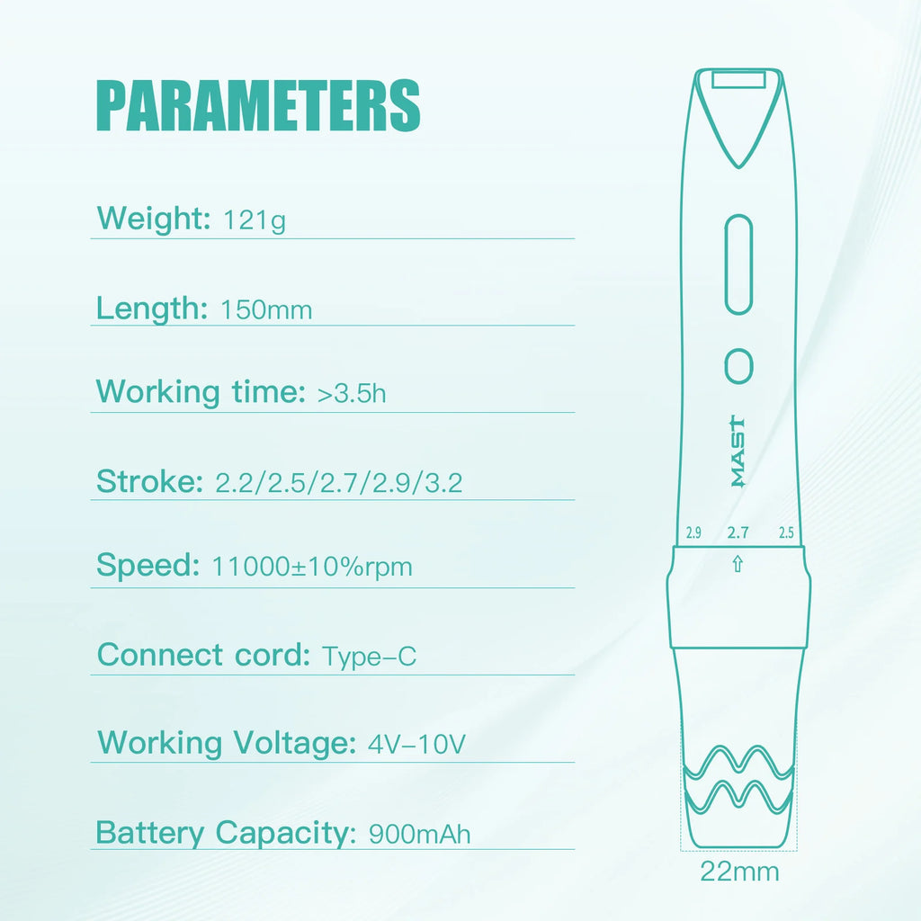 MAST P60 | WIRELESS PMU PEN MACHINE WITH 2.2MM–3.2MM ADJUSTABLE STROKES